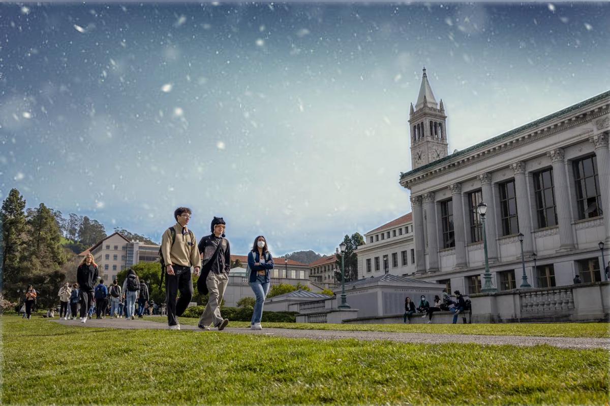 blended image of snow and uc berkeley